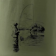 Kreslený rybář s podběrákem