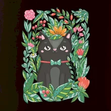 Kočka s květy malovaná