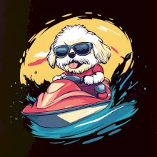 Lhasa Apso na vodním skútru