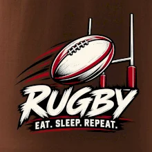 Ragbyový míč mezi brankovými tyčemi eat sleep repeat