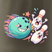 Bowling vtipná koule honí vystrašené kuželky