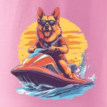 Německý ovčák na vodním skútru