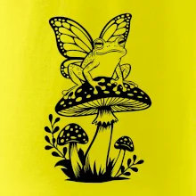 Goblincore černá houba se žábou