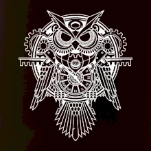 Steampunk sova černobílá