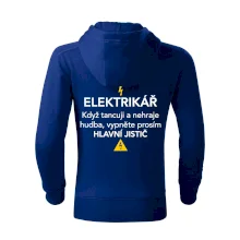 Elektrikář - hlavní jistič - Nápis na zádech