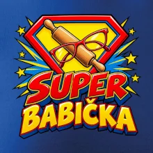 Super babička komiksový znak s válečkem a brýlemi