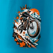 Listopadový horský cyklista při adrenalinovém skoku