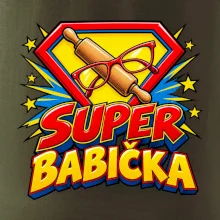 Super babička komiksový znak s válečkem a brýlemi