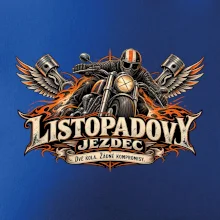 Listopadový motorkář se strojem a ohnivými křídly