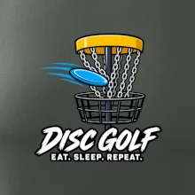 Discgolfový koš s letícím diskem eat sleep repeat