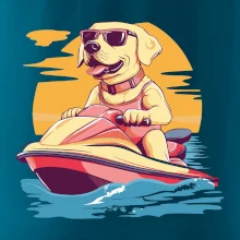 Zlatý retrívr na vodním skútru