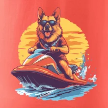 Německý ovčák na vodním skútru