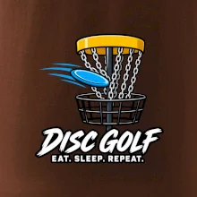 Discgolfový koš s letícím diskem eat sleep repeat
