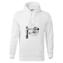 Kreslený rybář s podběrákem