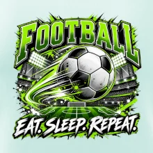 Fotbalový míč a stadion eat sleep repeat