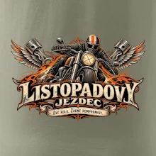 Listopadový motorkář se strojem a ohnivými křídly