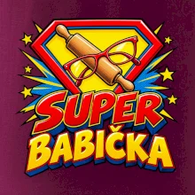 Super babička komiksový znak s válečkem a brýlemi
