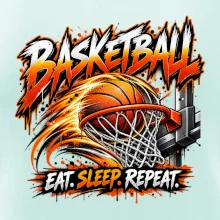 Basketbalový koš s míčem eat sleep repeat