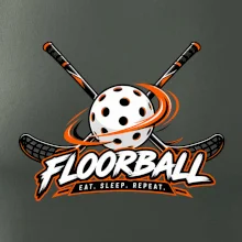 Florbalové hokejky s děrovaným míčkem eat sleep repeat