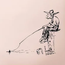 Kreslený rybář na pařezu