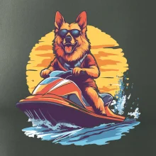 Německý ovčák na vodním skútru