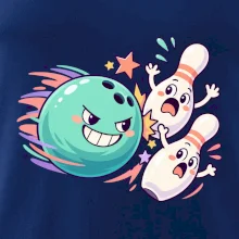 Bowling vtipná koule honí vystrašené kuželky
