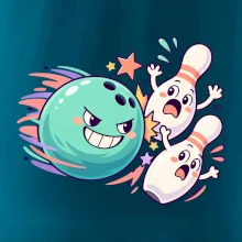 Bowling vtipná koule honí vystrašené kuželky