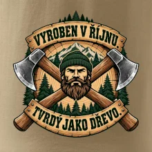 Dřevorubec vyroben v říjnu s překříženými sekerami