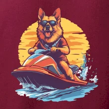 Německý ovčák na vodním skútru