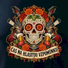 Mexická rocková lebka s kytarami a pivem