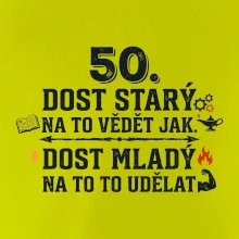 50 - dost starý na to vědět jak  - modrý nápis