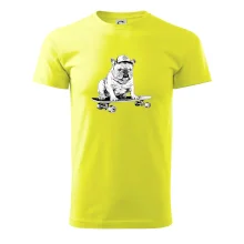 Černobílý buldok na skateboardu