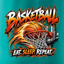 Basketbalový koš s míčem eat sleep repeat