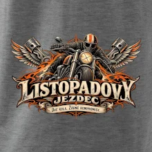 Listopadový motorkář se strojem a ohnivými křídly