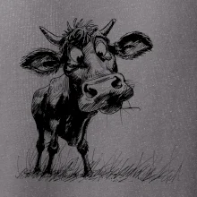 Černobílá karikatura kráva stojící
