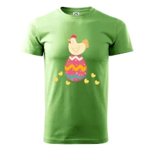 Slepice sedící na velikonočním vejci