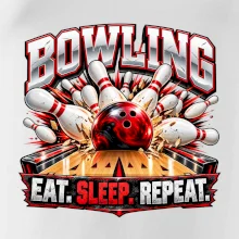 Bowlingová koule a kuželky eat sleep repeat