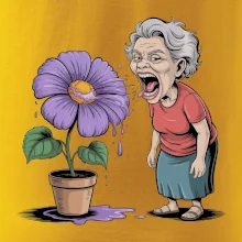 Stará paní plive na fialu