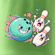 Bowling vtipná koule honí vystrašené kuželky