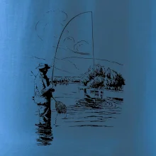 Kreslený rybář s podběrákem