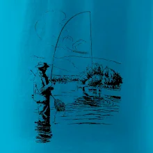 Kreslený rybář s podběrákem