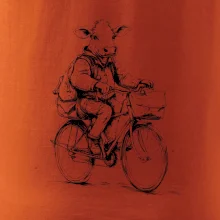 Kráva v obleku na kole