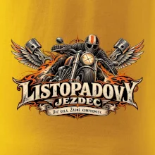 Listopadový motorkář se strojem a ohnivými křídly