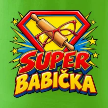 Super babička komiksový znak s válečkem a brýlemi