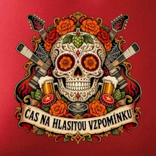 Mexická rocková lebka s kytarami a pivem