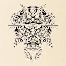 Steampunk sova černobílá