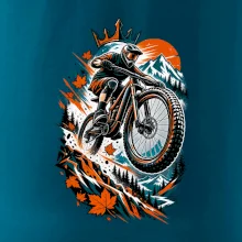 Listopadový horský cyklista při adrenalinovém skoku