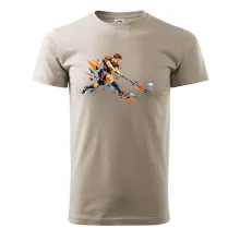 Florbalový útočník v oranžových polygonech