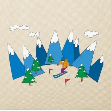 Lyžař a barevné hory