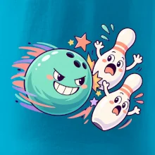 Bowling vtipná koule honí vystrašené kuželky